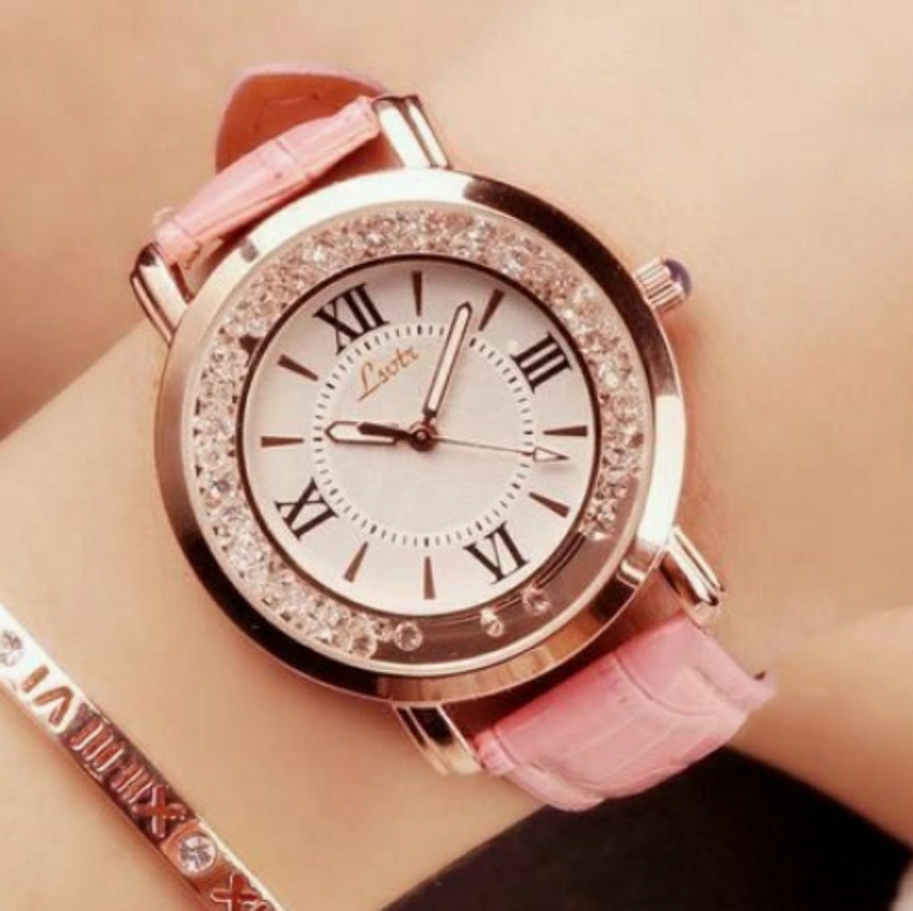Pink Leather Diamond Watch